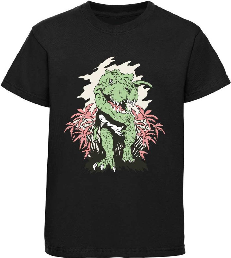 Bedrucktes Kinder T-Shirt T-Rex der aus einem Busch kommt